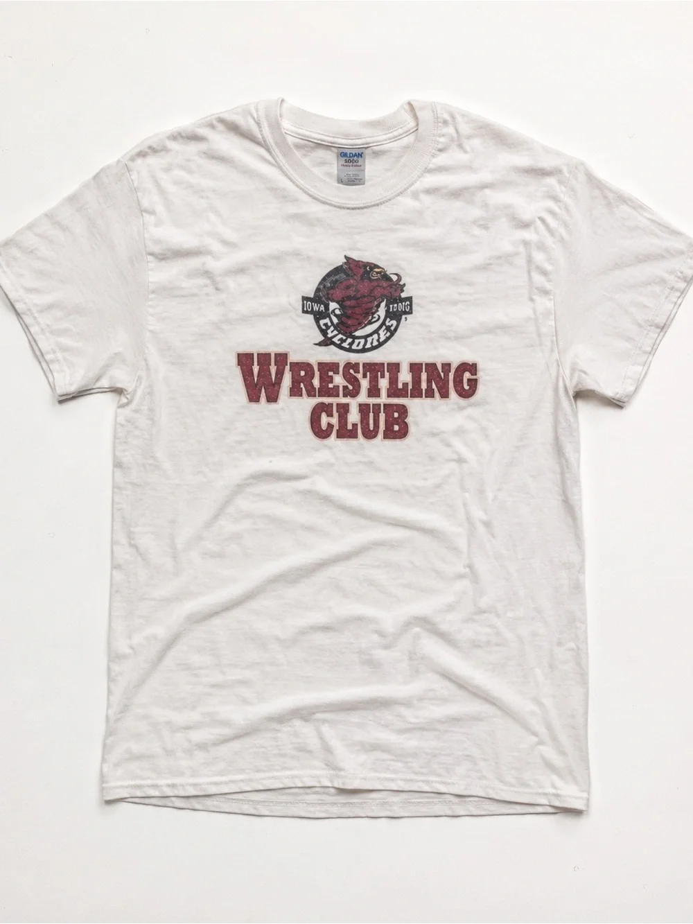 Gildan 5000 White 'Wrestling Club' Graphic Tee with Cardinal Logo Streetwear